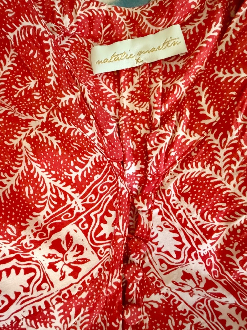 NATALIE MARTIN Fiore Maxi Dress – Red Fern Batik Print – 100% Rayon